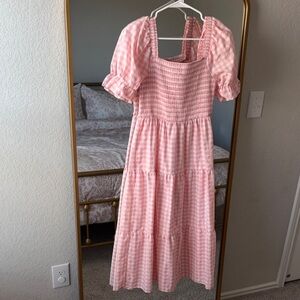 Pink Gingham Midi Dress